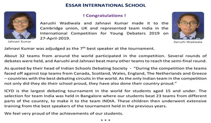 Aarushi Wadiwala and Jahnvai Kumar made it to the Cambridge union, UK