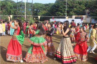 Students of classes KG to 12th celebrate Navratri this year.